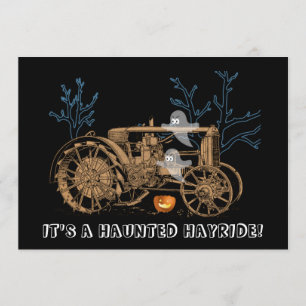 Halloween Haunween Hay Ride Farm Tractor Spöken Inbjudningar