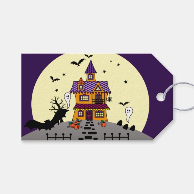 Halloween Haunween House Black Fladdermus Full Moo Presentetikett (Framsidan (Horisontell))