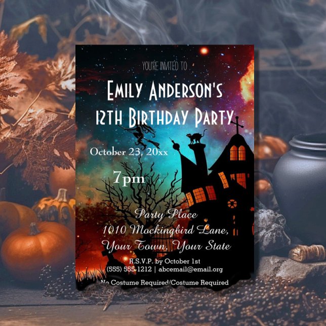 Halloween Haunween House Cosmic Birthday Inbjudningar (Skapare uppladdad)