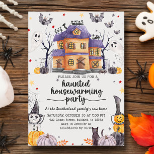 Halloween Haunween House Houseuppvärmning Party Inbjudningar