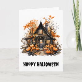 Halloween Haunween House med Pumpkins & Foliage Kort