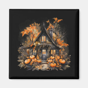 Halloween Haunween House med Pumpkins & Foliage Magnet