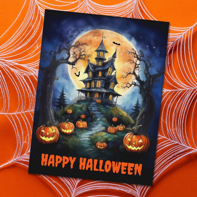 Halloween Haunween House med Pumpkins Helg Vykort (Skapare uppladdad)