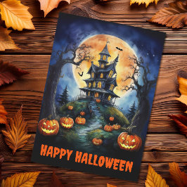 Halloween Haunween House med Pumpkins Julkort