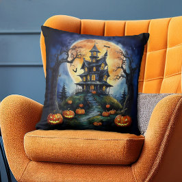 Halloween Haunween House med Pumpkins Kudde