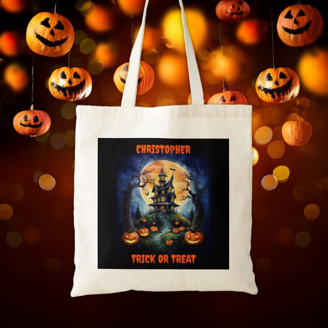 Halloween Haunween House med Pumpkins Namn Tygkasse (Skapare uppladdad)