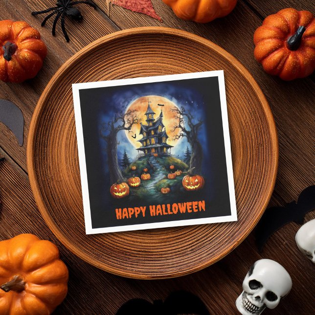 Halloween Haunween House med Pumpkins Party Pappersservett (Skapare uppladdad)