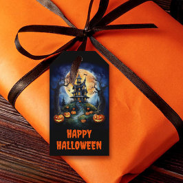 Halloween Haunween House med Pumpkins Party Presentetikett