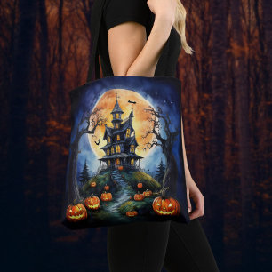 Halloween Haunween House med Pumpkins Tygkasse