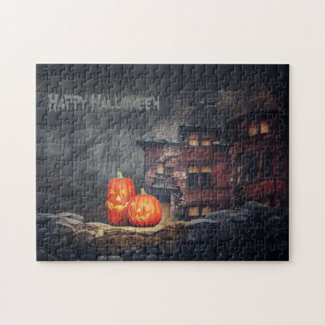 Halloween Haunween House Pumpkin Jack o lantern Pussel (Horisontell)