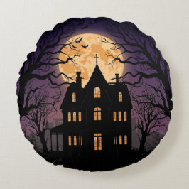 Halloween Haunween House Round Pillow Rund Kudde
