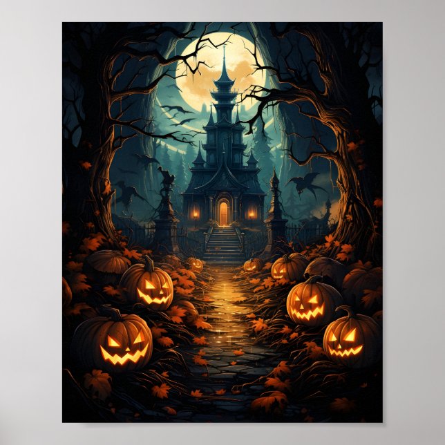 Halloween Haunween House Spooky Autumn Witchy Vibe Poster (Framsidan)