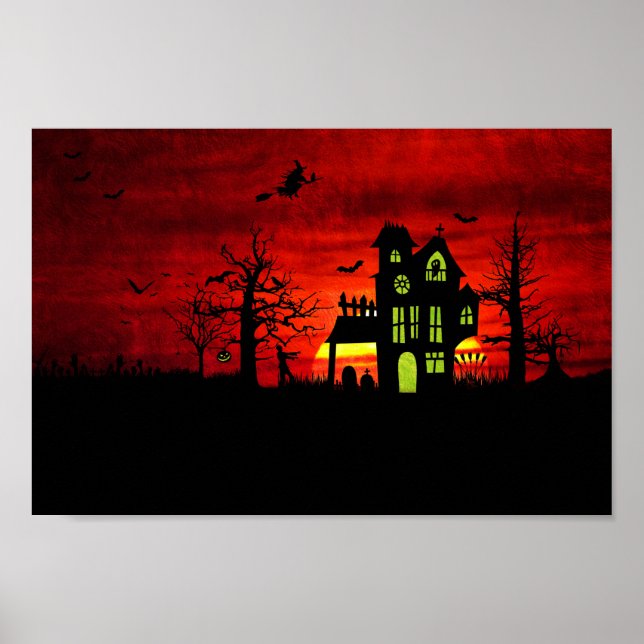 Halloween Haunween House Spooky Scary Witch Poster (Framsidan)