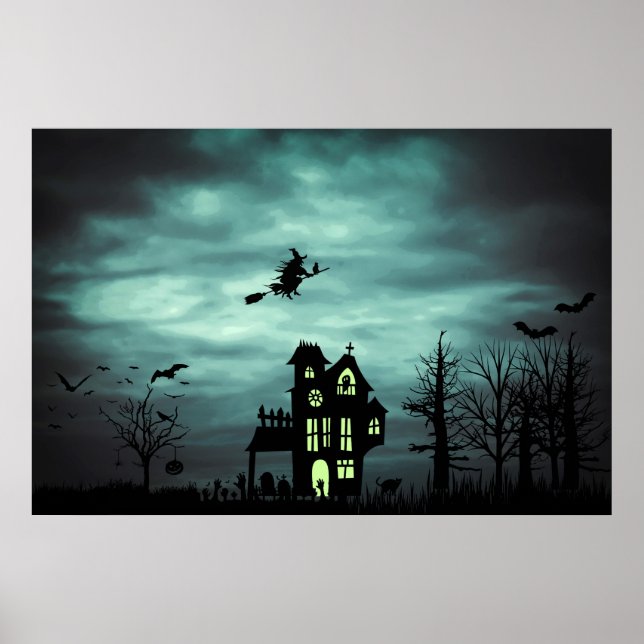 Halloween Haunween House Spooky Scary Witch Poster (Framsidan)