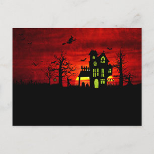 Halloween Haunween House Spooky Scary Witch Vykort