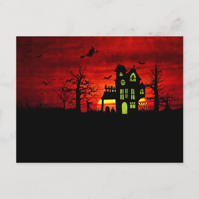 Halloween Haunween House Spooky Scary Witch Vykort (Framsida)