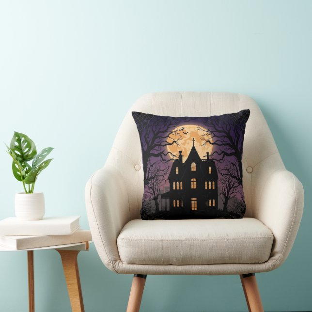 Halloween Haunween House Square Pillow Kudde (Stol)