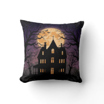 Halloween Haunween House Square Pillow