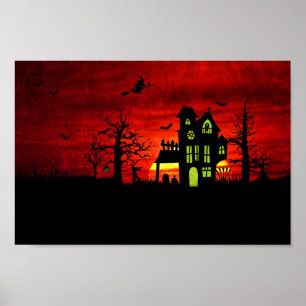 Halloween Haunween House Taloky Scary Witch Poster