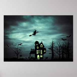 Halloween Haunween House Taloky Scary Witch Poster