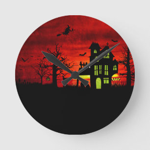 Halloween Haunween House Taloky Scary Witch Rund Klocka