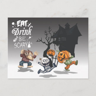 Halloween Haunween House Werevarv Skeleton Pumpkin Vykort