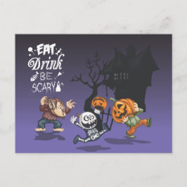 Halloween Haunween House Werevarv Skeleton Pumpkin Vykort