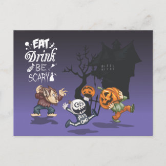 Halloween Haunween House Werevarv Skeleton Pumpkin Vykort