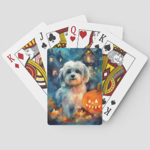 Halloween Havanese with Pumpkins Scary Casinokort