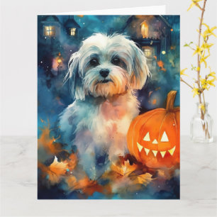 Halloween Havanese with Pumpkins Scary Kort