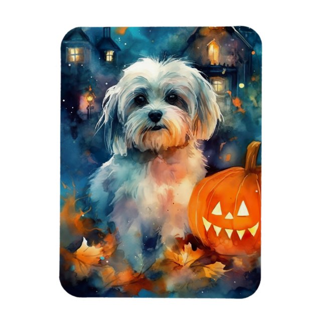 Halloween Havanese with Pumpkins Scary Magnet (Vertikal)