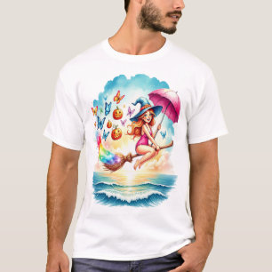 Halloween Havfrue Häxa på kvast T Shirt
