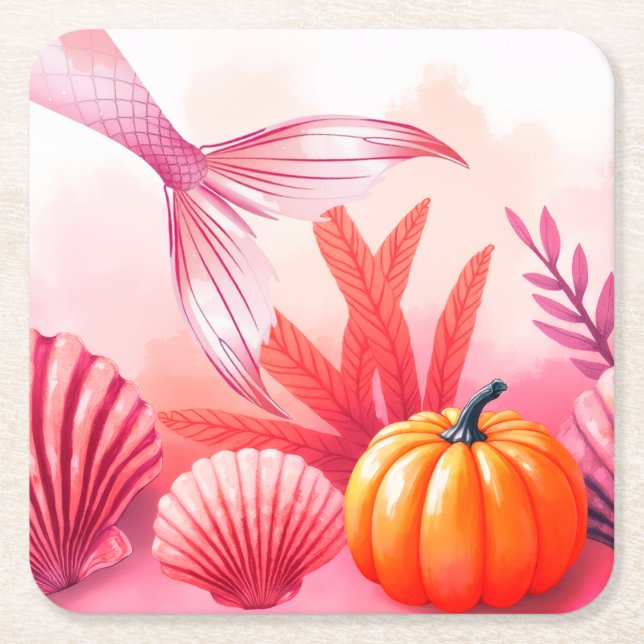 Halloween Havfrue Rosa  Underlägg Papper Kvadrat (Framsidan)