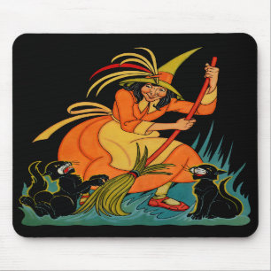 Halloween häxa 1935 med katter Mousepad Musmatta