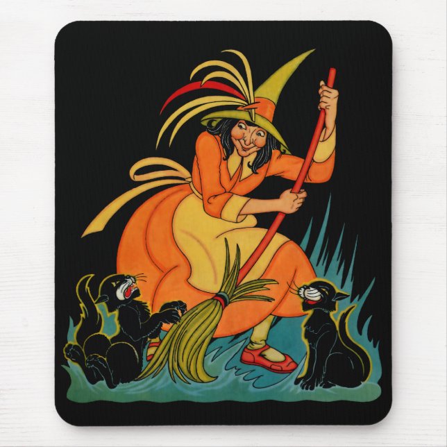 Halloween häxa 1935 med katter Mousepad Musmatta (Framsidan)