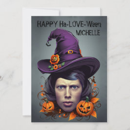 Halloween häxa ansikte i hål hälsning inbjudningar