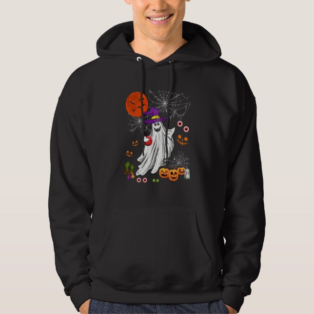 Halloween Häxa Boo Spöke Spelar Bowling Spelare Hoodie (Framsida)