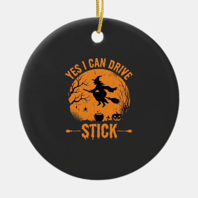 Halloween Häxa Drive Stick Grafik_1 Julgransprydnad Keramik (Framsidan)