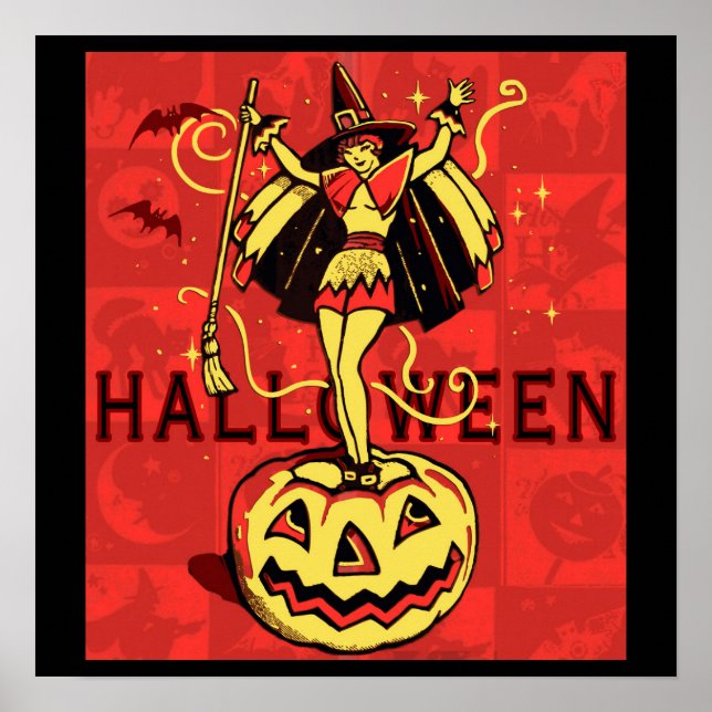 Halloween-häxa flicka (vintage) poster (Framsidan)