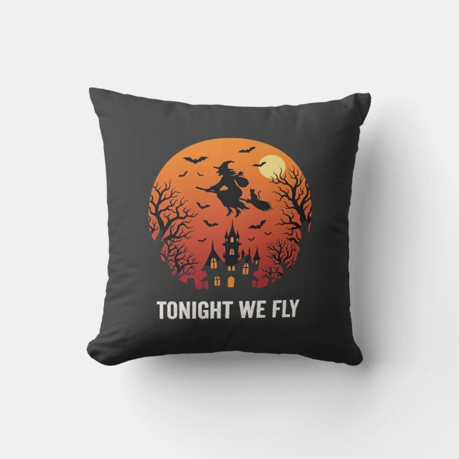 Halloween-häxa flygande natt grafisk design_1 kudde (Framsida)