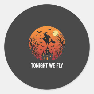 Halloween-häxa flygande natt grafisk design_1 runt klistermärke