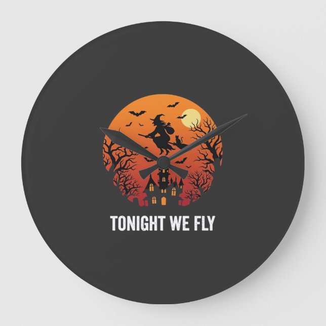 Halloween-häxa flygande natt-grafisk design_1 stor klocka (Framsida)