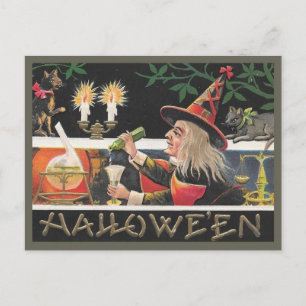 Halloween-häxa från vintage blandar magisk dryck vykort