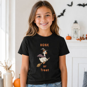 Halloween Häxa Gås Honka eller Bjuda Flicka T Shirt