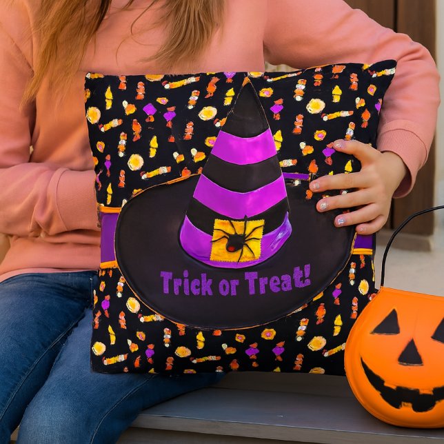 Halloween Häxa Hatt / Bus eller Godis Kudde (Add cozy ambiance to your porch with outdoor Halloween Pillow)