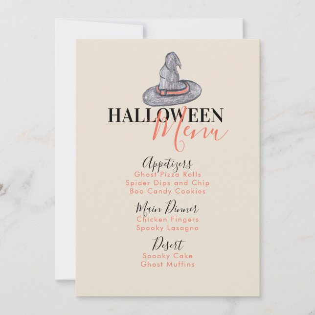 Halloween Häxa Hatt Födelsedagsfest Meny (Framsida)