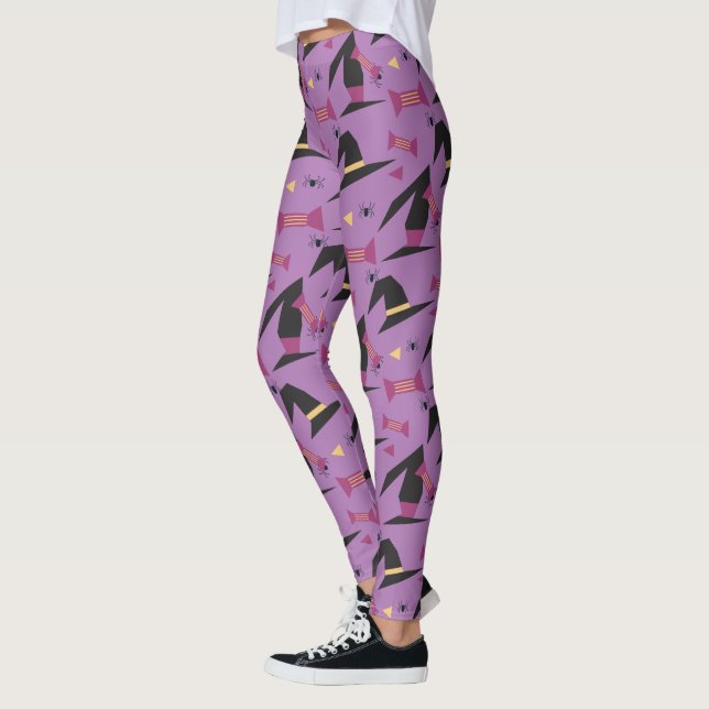 Halloween Häxa Hatt Godis Spindel Lila Leggings (Vänster)