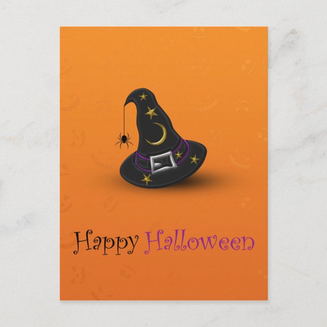 Halloween Häxa Hatt med Spindel Vykort (Framsida)