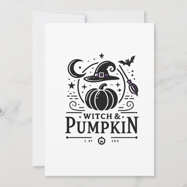 Halloween Häxa Hatt och Pumpa Design Magisk Konst Julkort (Framsida)