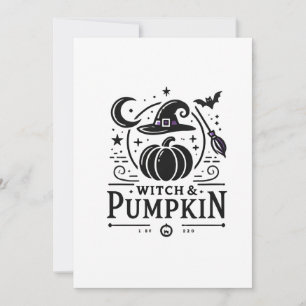 Halloween Häxa Hatt och Pumpa Design Magisk Konst Julkort